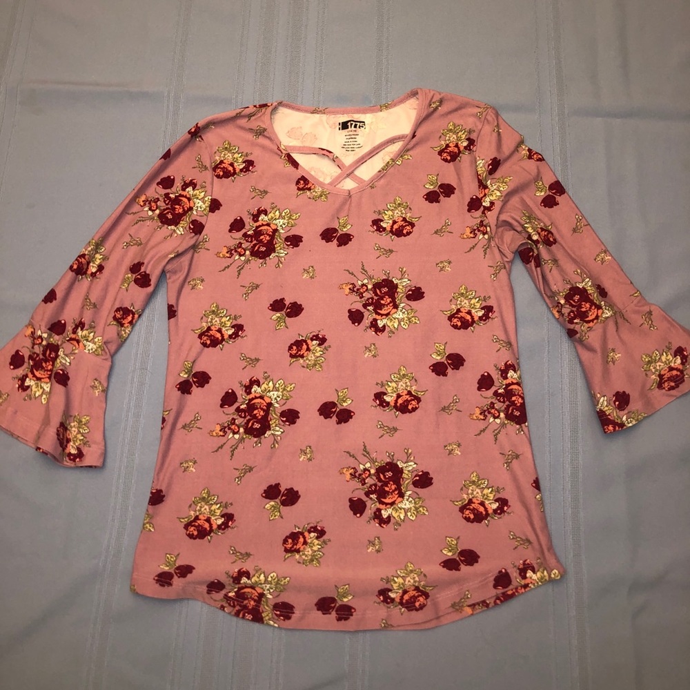 Mauve Pink Flower Long Sleeve Blouse